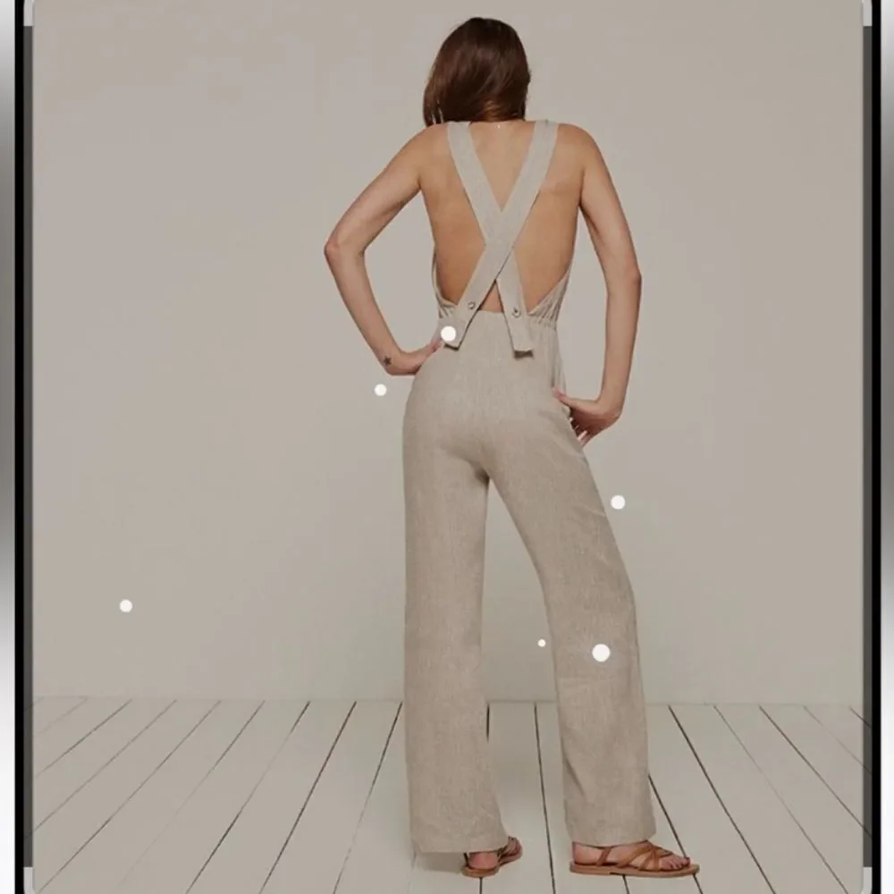 Reformation Trace Oatmeal Linen Cream Tan Jumpsuit Size 0